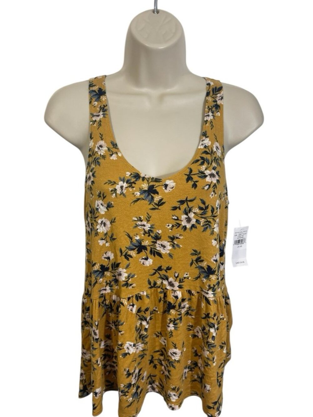 AMERICAN EAGLE Women's Size XS Dark Yellow Floral Tank Top